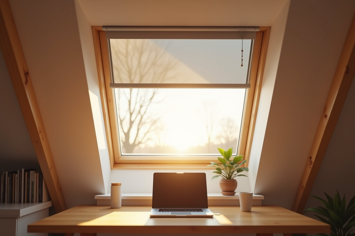 Bureau en grenier avec store velux S06 et lumière naturelle
