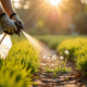 Personne pulvérisant une solution naturelle contre les mauvaises herbes dans le jardin