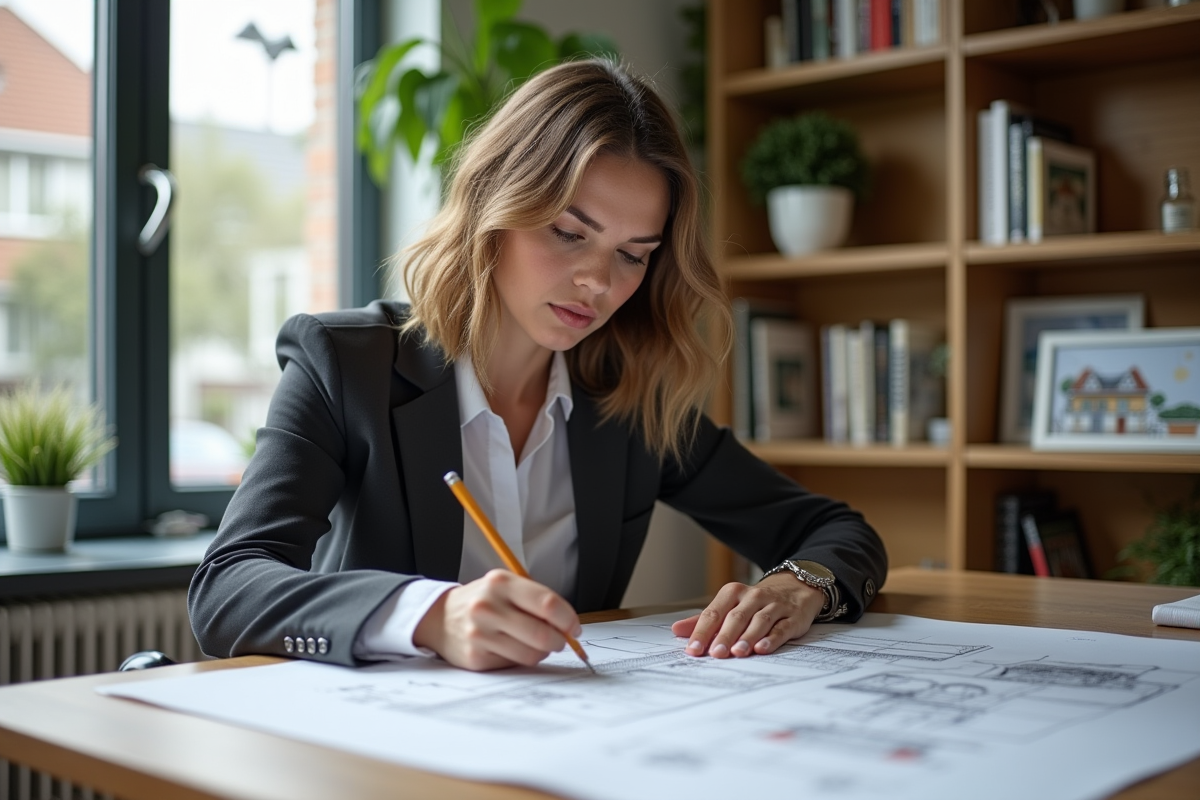 Jeune architecte dessinant des idées de renovation intérieure