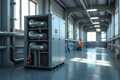 Un système de ventilation moderne avec récupération de chaleur dans un bâtiment industriel lumineux